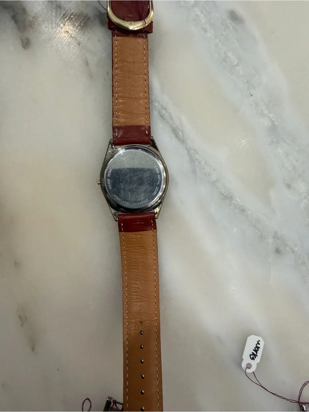 Caravelle Men’s Red Leather Strap Watch with Gold Dial